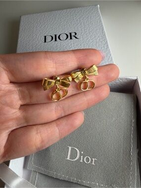 Dior CD Bow Earrings Gold-Finish Metal
